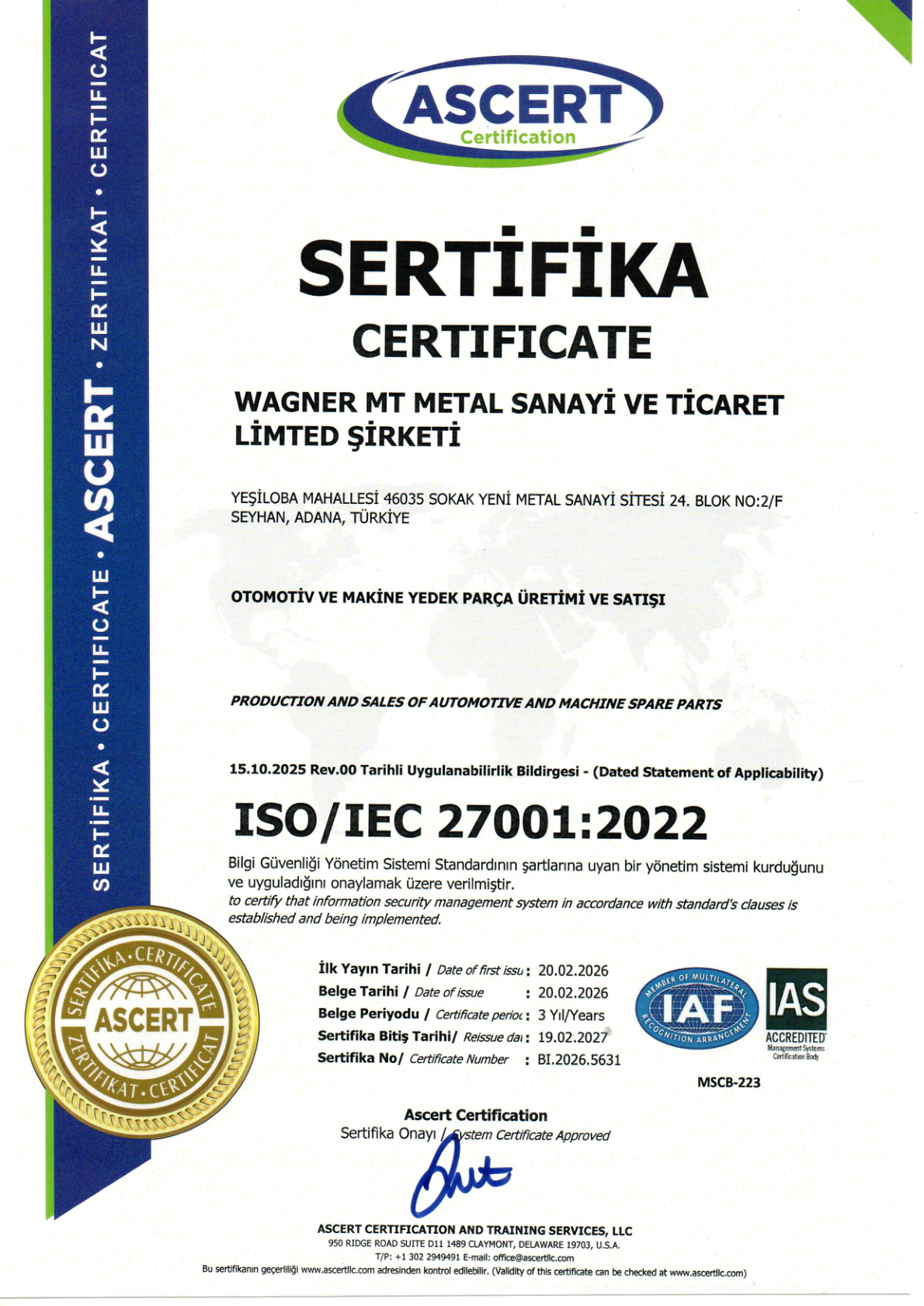 ISO/IEC 27001 sertifikası