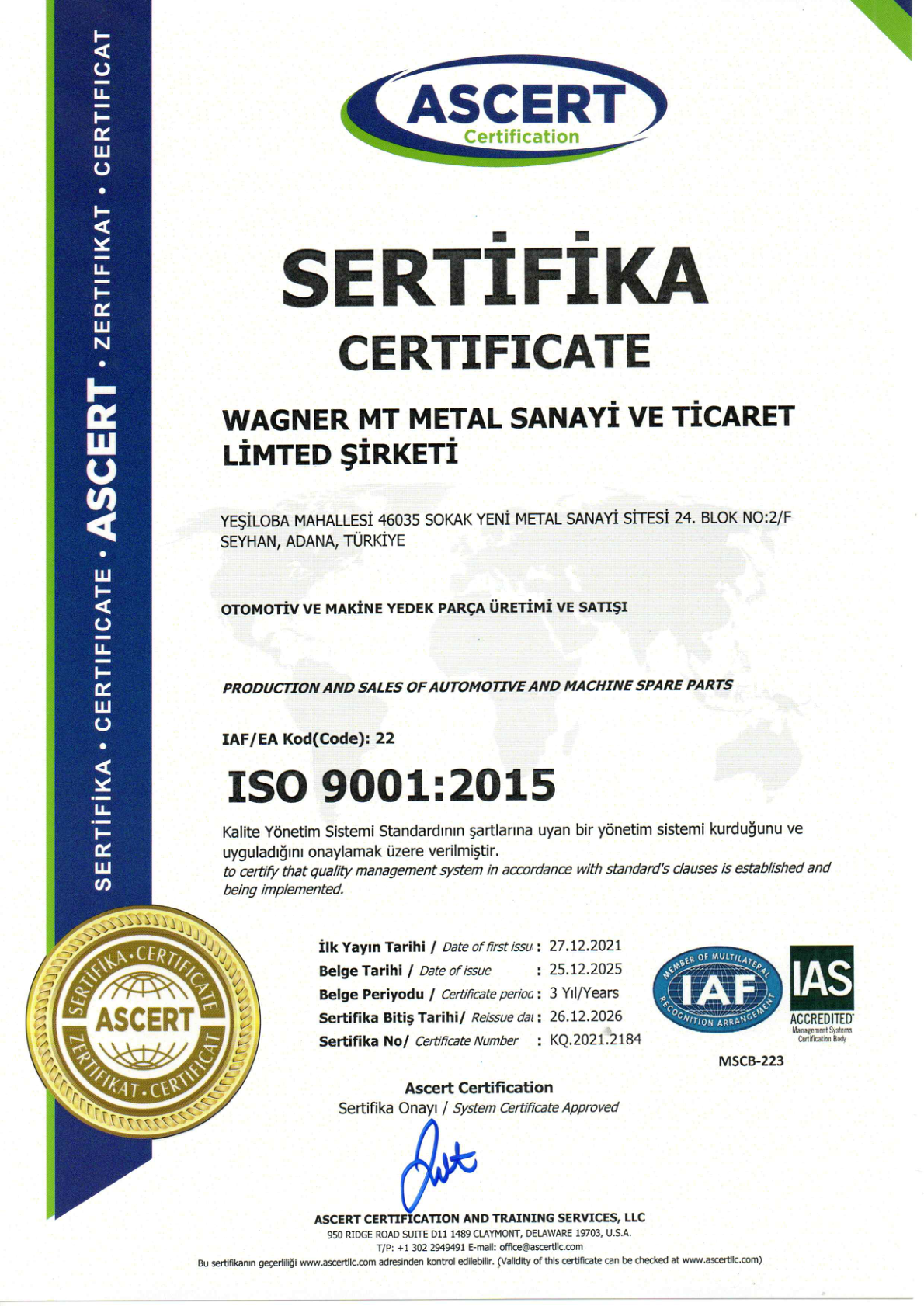 ISO 45001 sertifikası